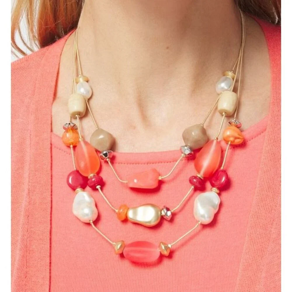 Chico's Necklace Warm Multi Ombre Illusion Colorful Artisan - Picture 7 of 7
